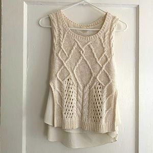 Cream knit and sheer top